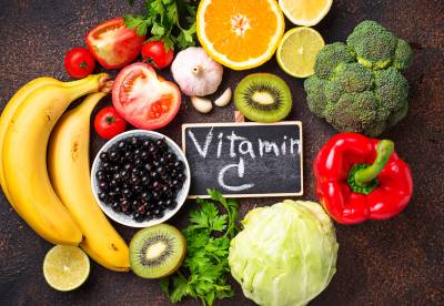 Selection of colorful, fresh produce containing Vitamin C 