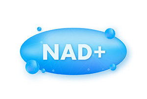 Illustration that says NAD+ in a blue bubble
